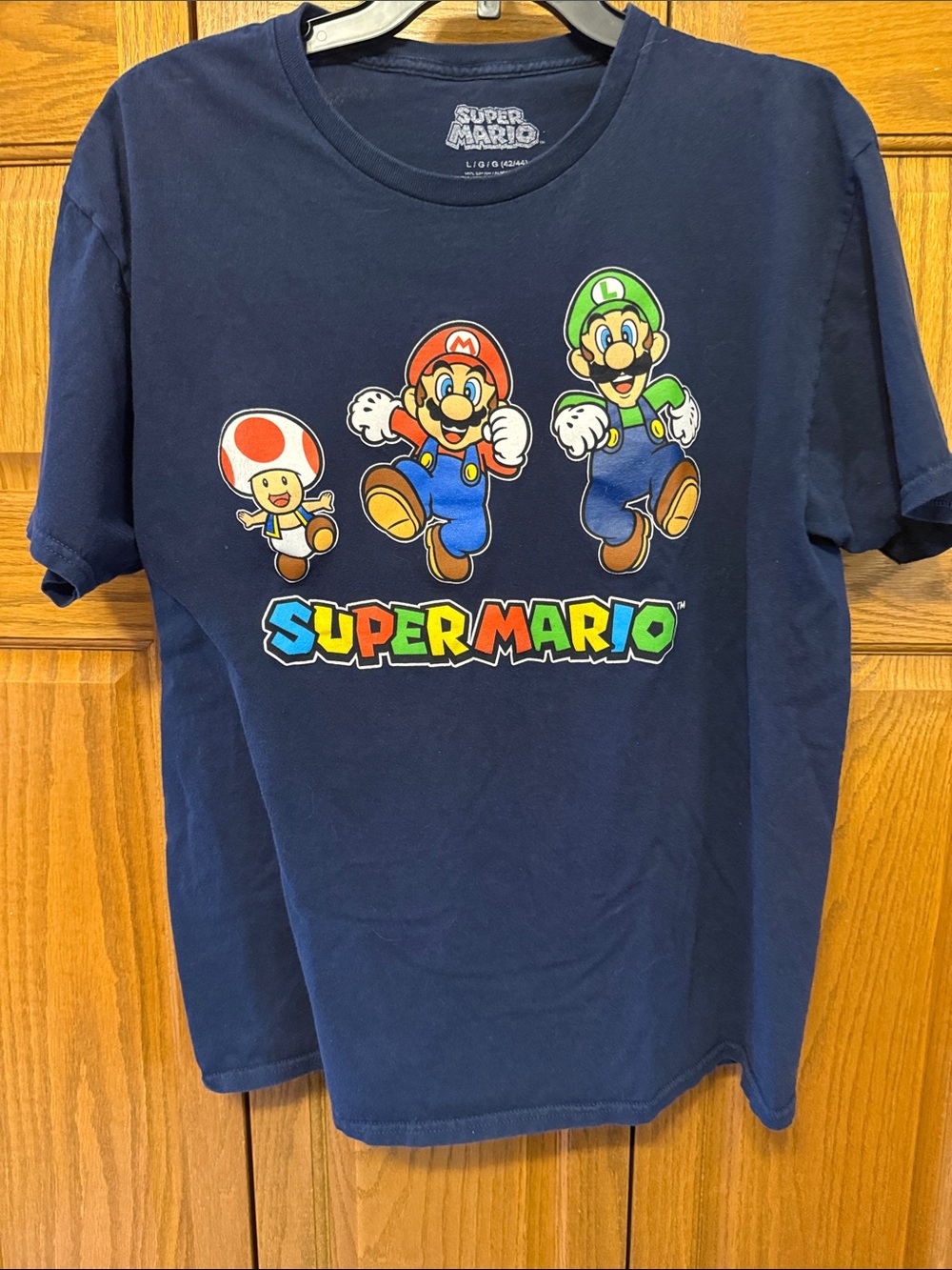 Nintendo Super Mario Navy Blue Graphic Tee with Mario, Luigi & Toad- Large